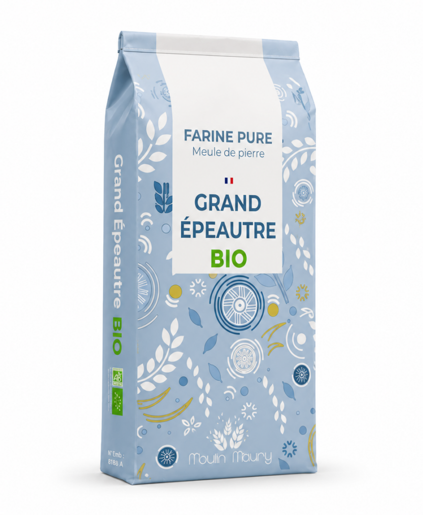 Grand Epeautre bise Bio, blés bio d'Occitane, écrasées sur meule de pierre